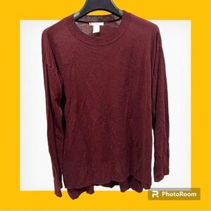 H&M Burgundy Lightweight Sweater Split Hem Small